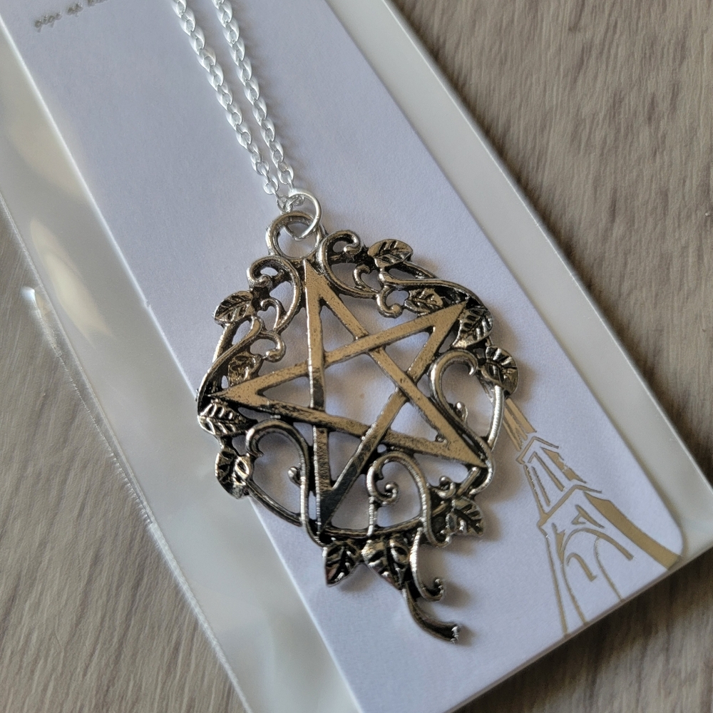 Silver Tone Pentagram Pendant Necklace